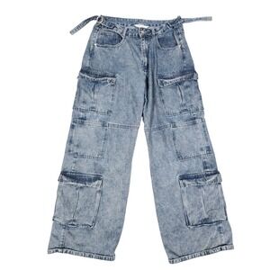 Riley & James Cargo Jeans Women's L Wide Leg Light Wash Y2K Utility Denim 32